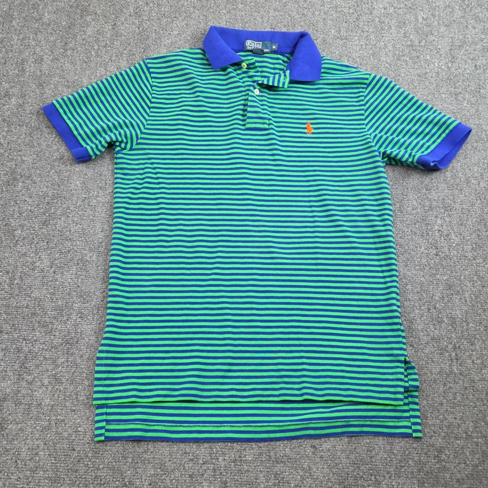 Polo Ralph Lauren Shirt Mens M Blue Green Striped Short Sleeve Preppy Y2K Ivy